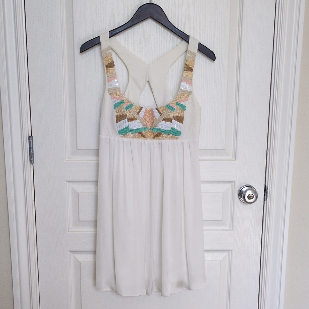 Greylin White Dress with Colorful beaded Embellishments